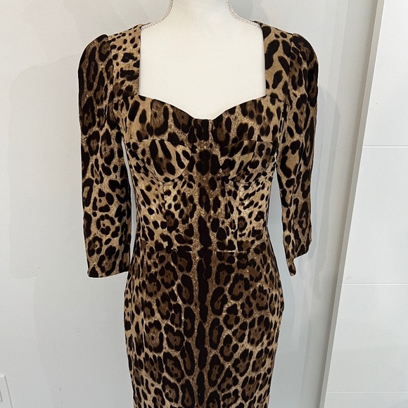 Dolce & Gabbana Dresses & Skirts - Dolce&Gabbana Leopard Print Bustier Midi Cady Dress Cocktail Evening